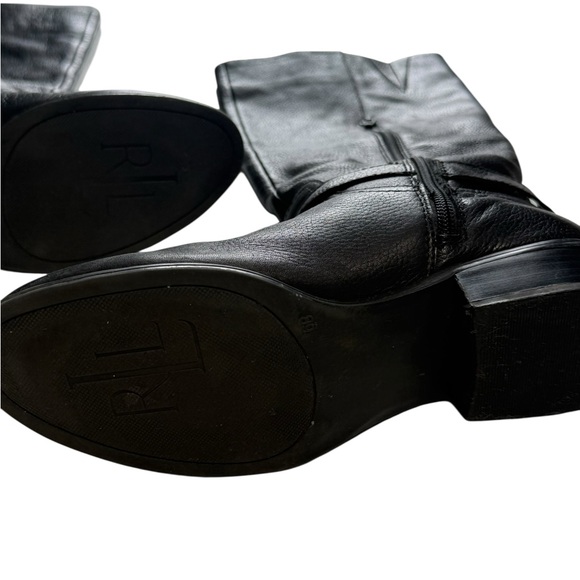 Lauren Ralph Lauren McLeod Black Pebbled Leather Riding Boots Harness Buckle 6B - Picture 11 of 16